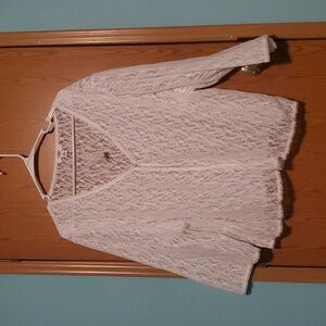 Size 24w white "cardigan" with lace design.